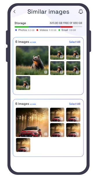 AI Optimizer cleaning duplicate photos on a phone